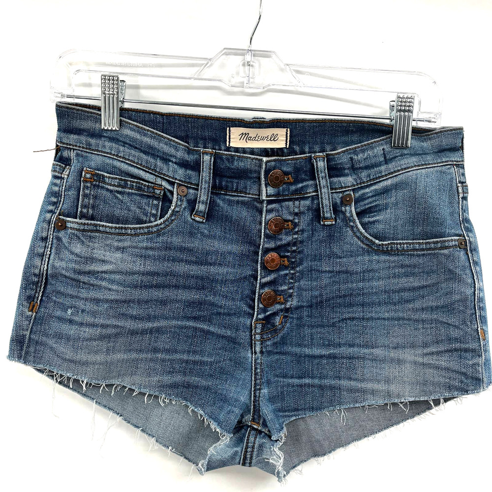 Madewell 9 Inch High Rise Cut Off Denim Jean Shorts Button Front Size 29 - Picture 1 of 4